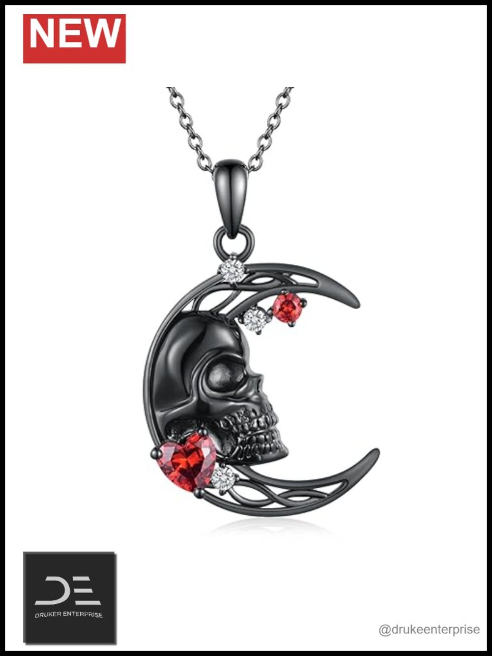 Gothic Skull Pendant Necklace 925 Sterling Silver Skeleton Jewelry Gift for